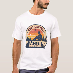 Best Cat Dad Ever Retro Vintage Sunset Cat Lover T-Shirt