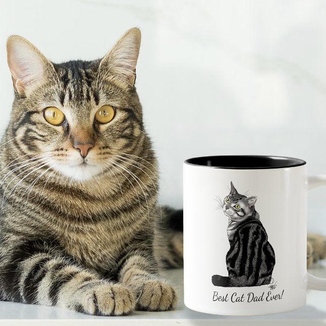 Best Cat Dad Ever Silver Tabby Father's Day Two-Tone Coffee Mug (Creator Uploaded)