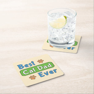 Best Cat Dad Ever Square Paper Coaster