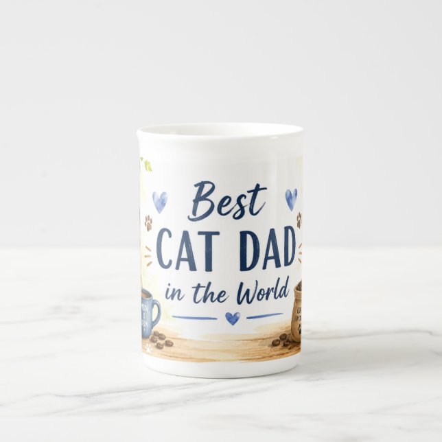Best Cat Dad for Father's Day  Bone China Mug (Front)
