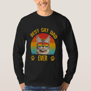 Best Cat Dad  Papa Cat With Retro Sunglasses Fathe T-Shirt
