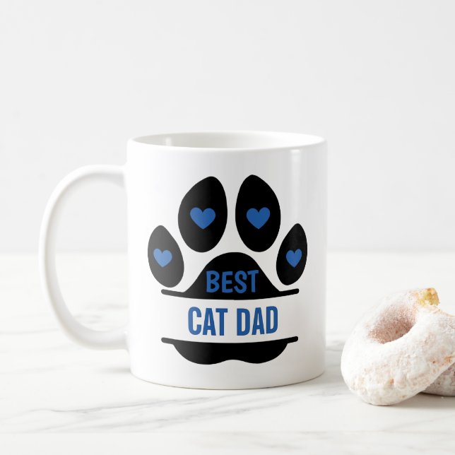 Best Cat Dad Paw Print Coffee Mug (With Donut)