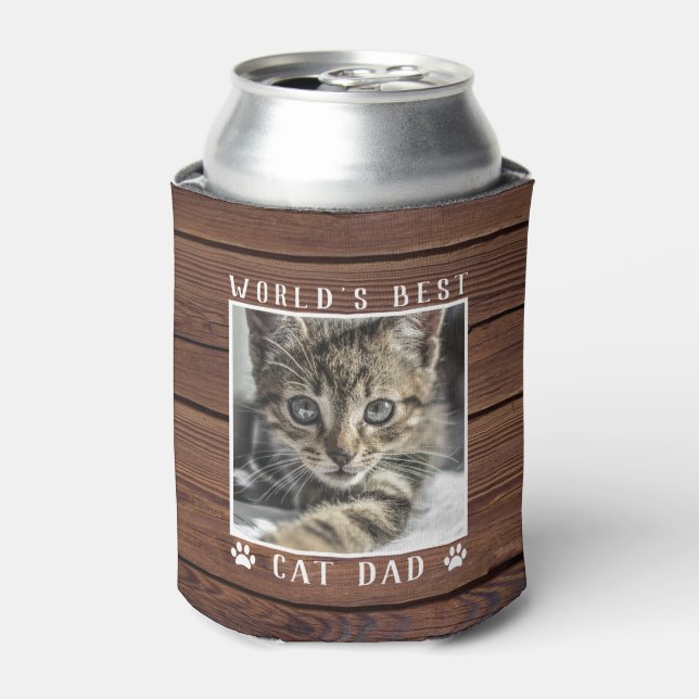 Best Cat Dad Paw Prints Pet Photo Rustic Can Cooler (Can Front)