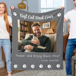 Best Cat Dad Paws Gray Pet Photo Fleece Blanket
