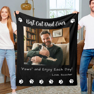 Best Cat Dad Paws Pet Black Photo Fleece Blanket