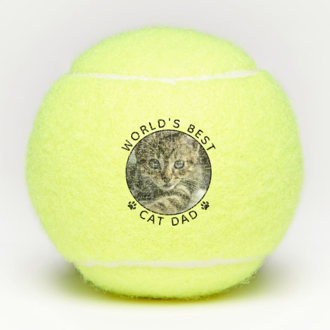 Best Cat Dad Personalised Photo Tennis Balls (Front)