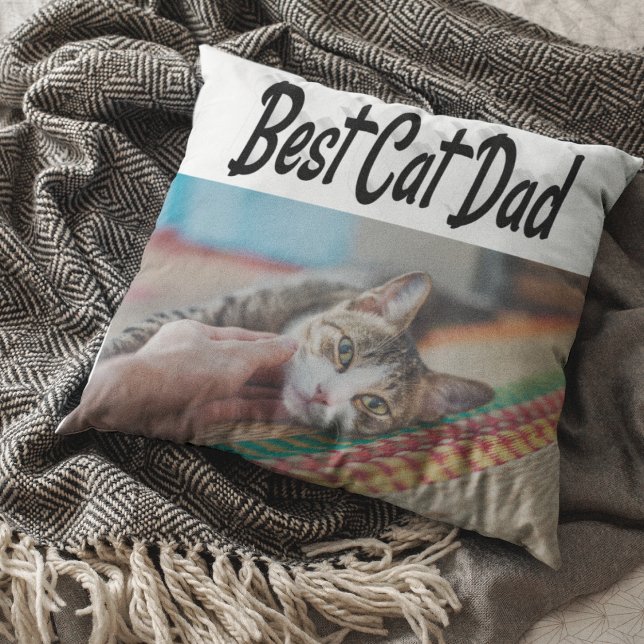 Best Cat Dad Photo Black  text Cushion (Creator Uploaded)
