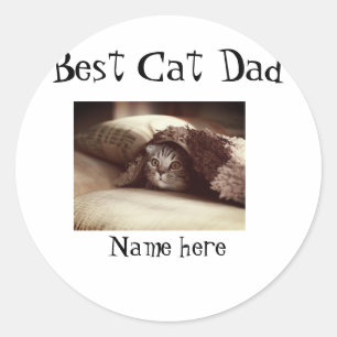 best cat dad photo name fathers day pet dad daddy classic round sticker