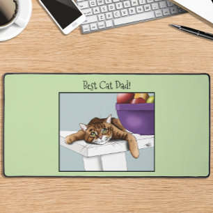 Best Cat Dad Sweet Tabby Cat Father’s Day Green Desk Mat