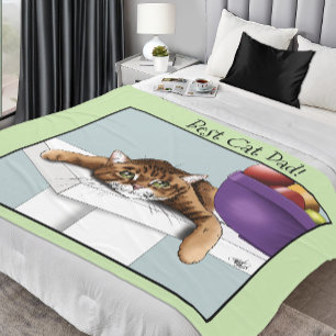 Best Cat Dad Sweet Tabby Cat Father’s Day Green Fleece Blanket