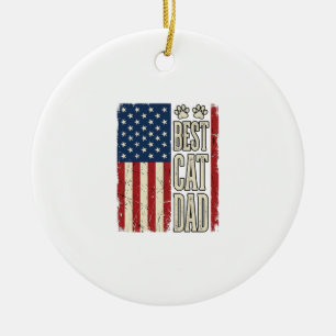 Best Cat Dad Vintage Flag Shirt Design_1 Ceramic Tree Decoration