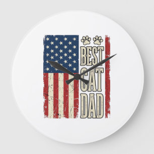 Best Cat Dad Vintage Flag Shirt Design_1 Large Clock