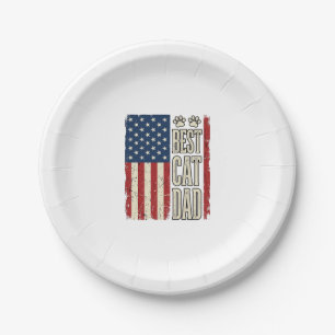 Best Cat Dad Vintage Flag Shirt Design_1 Paper Plate