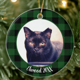 Best Cat Ever Custom Name Green Christmas Ceramic Tree Decoration