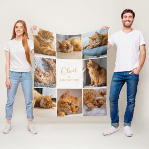 Best Cat Ever Custom Text 8-Photo Collage Fleece Blanket