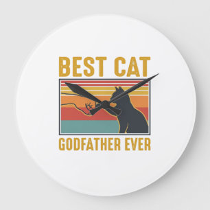Best Cat Godfather Ever Vintage Cat Vector Design_ Large Clock