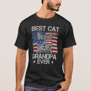 Best Cat Grandpa Ever American Flag Patriotic 4th  T-Shirt