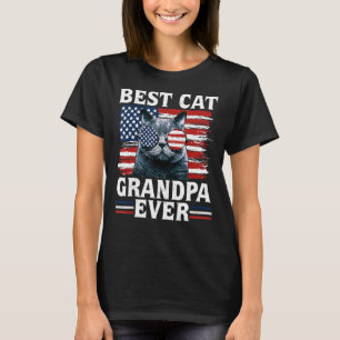 Best Cat Grandpa Ever American Flag Patriotic 4th T-Shirt