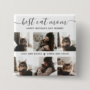 Best Cat Mom: Custom Mother's Day Cat Photo 15 Cm Square Badge
