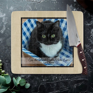 Best Cat Mom Ever Custom Photo and Text Cutting Board