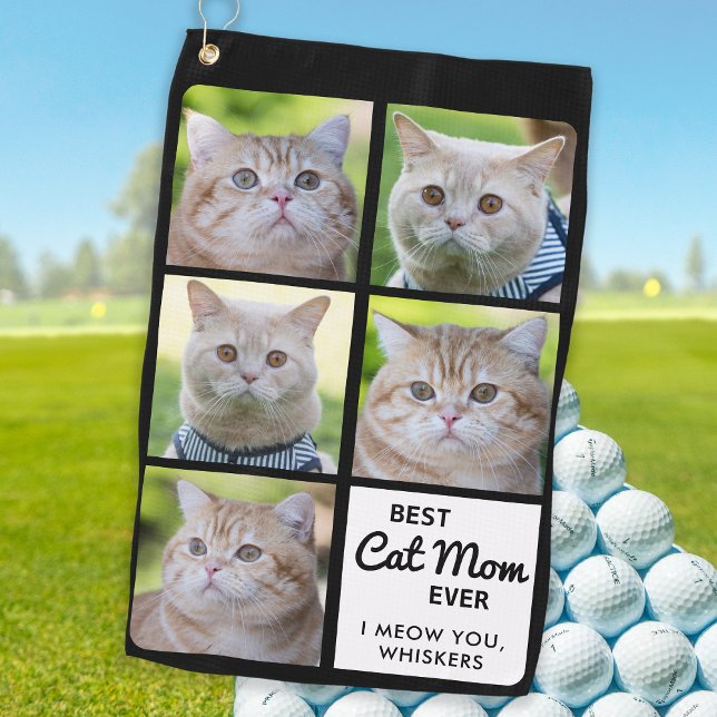 Best CAT MOM Ever - Golfer - Personalised 5 Photo Golf Towel (Creator Uploaded)