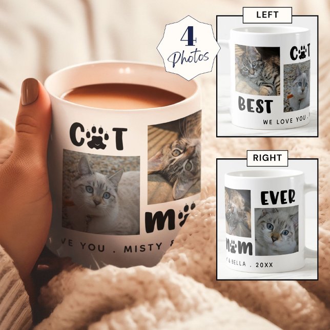 BEST CAT MOM EVER Photo Collage Personalised Coffee Mug (Creator Uploaded)