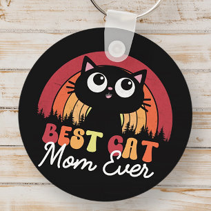 Best Cat Mom Ever Retro Vintage Rainbow Forest Key Ring