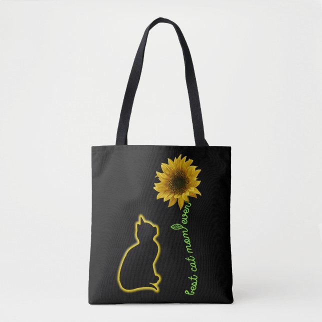 Best Cat Mom Ever Sunflower Feline Mother Tote Bag (Front)