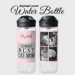 Best cat mum 4 photo name pink grey water bottle<br><div class="desc">Looking for the perfect gift for the world’s best cat mum? This customisable water bottle is a pawsome choice! Featuring playful feline designs, it’s the ideal way for any animal lover to stay hydrated while showing off their kitty pride. Swap out the four photos with your favourite snapshots of her...</div>
