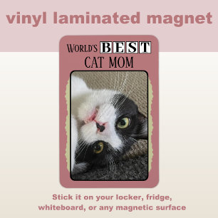 Best cat mum add photo pink green magnet