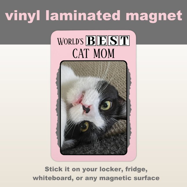 Best cat mum add photo pink grey magnet (Creator Uploaded)