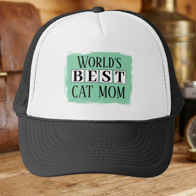 Best cat mum black green trucker hat (Creator Uploaded)