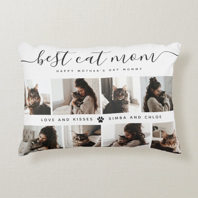 Best Cat Mum: Custom Mother's Day Cat Photo Decorative Cushion (Front)