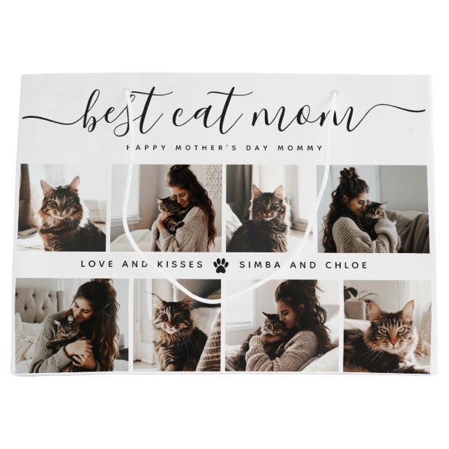 Best Cat Mum: Custom Mother's Day Cat Photo Large Gift Bag (Front)