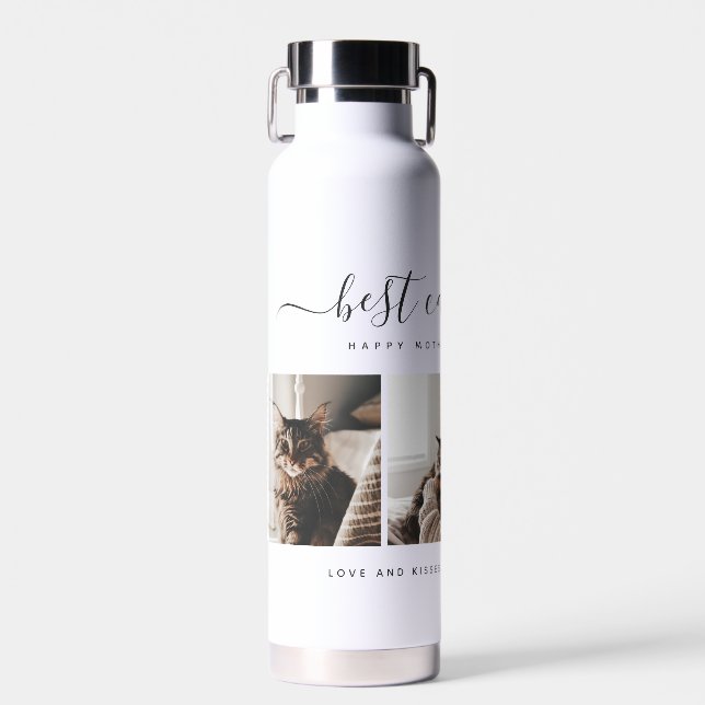 Best Cat Mum: Custom Mother's Day Cat Photo Water Bottle (Front)