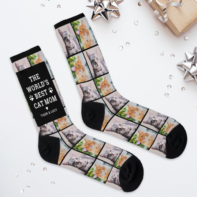 Best Cat Mum Custom Pet Photo Collage Socks (Creator Uploaded)