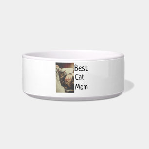 Best cat mum dad add cat photo name gift template  bowl