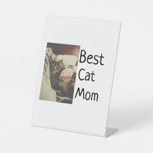 Best cat mum dad add cat photo name gift template pedestal sign