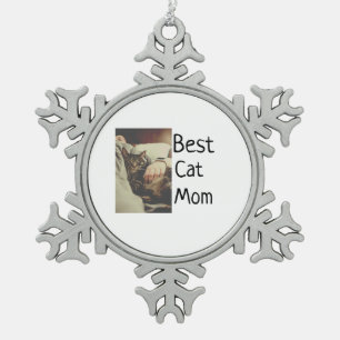 Best cat mum dad add cat photo name gift template snowflake pewter christmas ornament