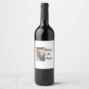 Best cat mum dad add cat photo name gift template  wine label