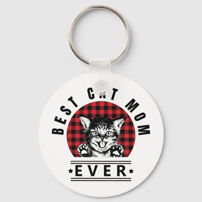 Best Cat Mum Ever Buffalo Plaid Key Ring (Front)