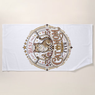 Best Cat Mum Ever Cat Mum Dad Parent Vintage Vecto Beach Towel