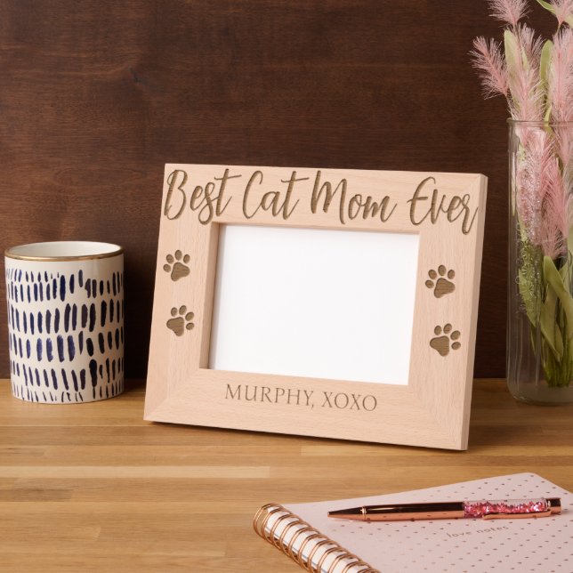 Best Cat Mum Ever Custom Engraved Wooden Frame (Left)