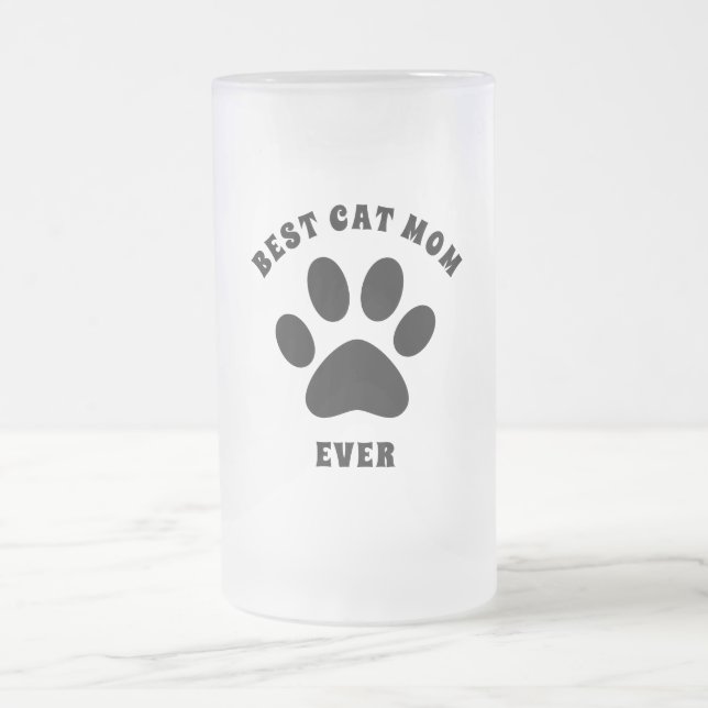 Best Cat Mum Ever Custom Text Personalised Frosted Glass Beer Mug (Center)