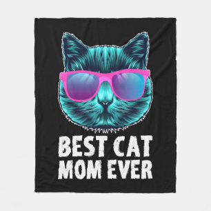 Best Cat Mum Ever Cute Funny Glasses Fleece Blanket