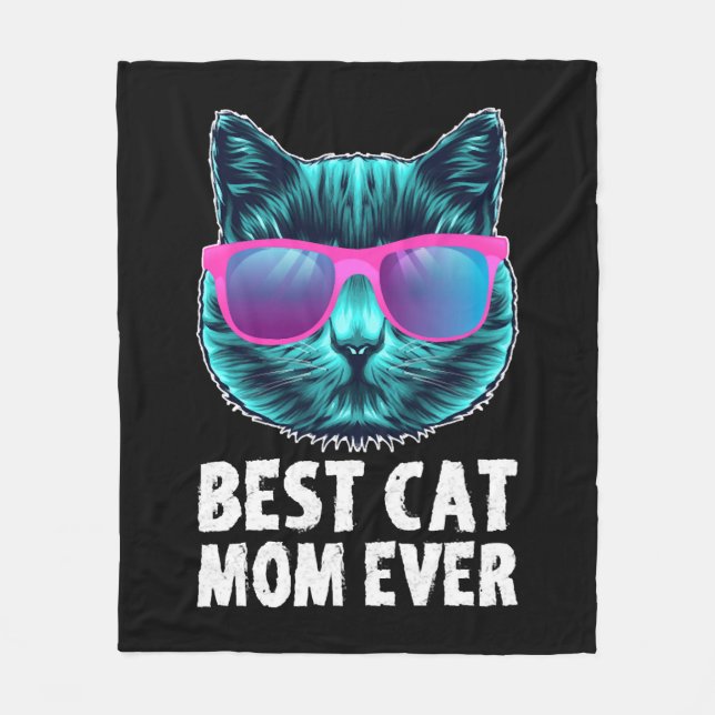 Best Cat Mum Ever Cute Funny Glasses Fleece Blanket (Front)