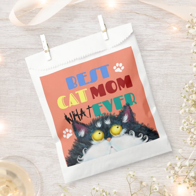 Best Cat Mum Ever grumpy cat funny text cartoon  Favour Bags (Clipped)