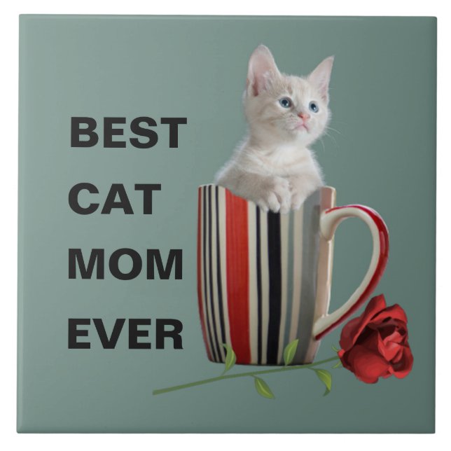 Best Cat Mum Ever kitten coffee mug flower modern Tile (Front)