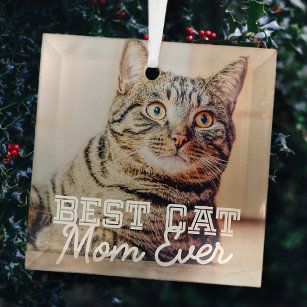 Best Cat Mum Ever Modern Custom Pet Photo Glass Tree Decoration