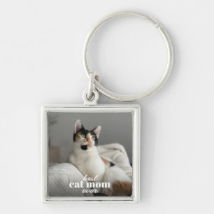 Best Cat Mum Ever Modern Custom Pet Photo Key Ring